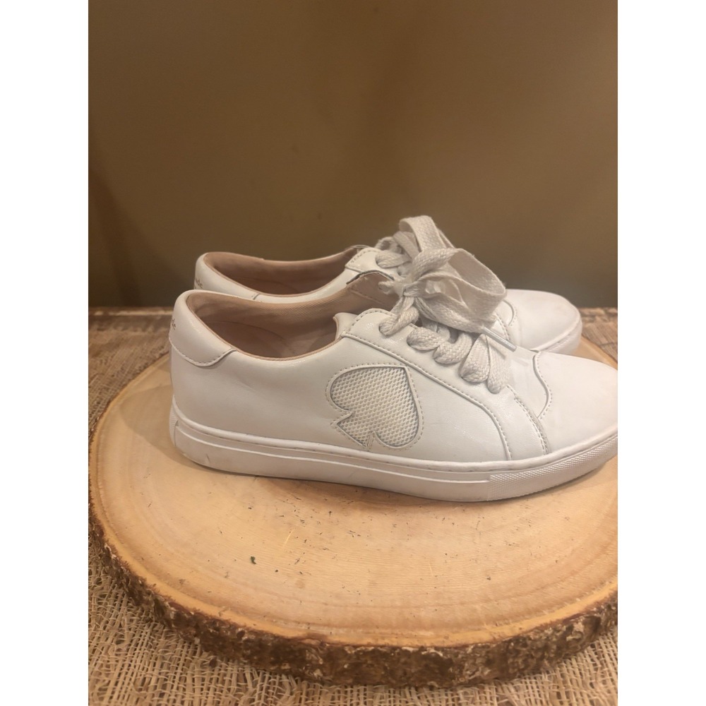 KATE SPADE‎ NEW YORK "FEZ" WHITE LEATHER SNEAKERS SHOES /PINK SPADE SIZE 6.5
